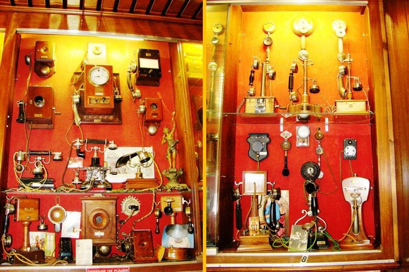 Wton03.jpg - Restaurant/museum telephone displays. Mostly Ericsson, French and other European phones