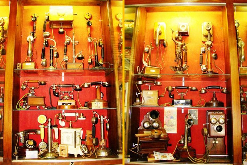 Wton04.jpg - Restaurant/museum telephone displays. Mostly Ericsson, French and other European phones