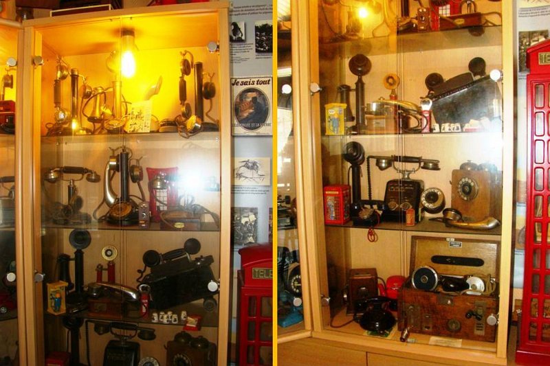 Wton09.jpg - Restaurant/museum telephone displays. Mostly Ericsson, French and other European phones