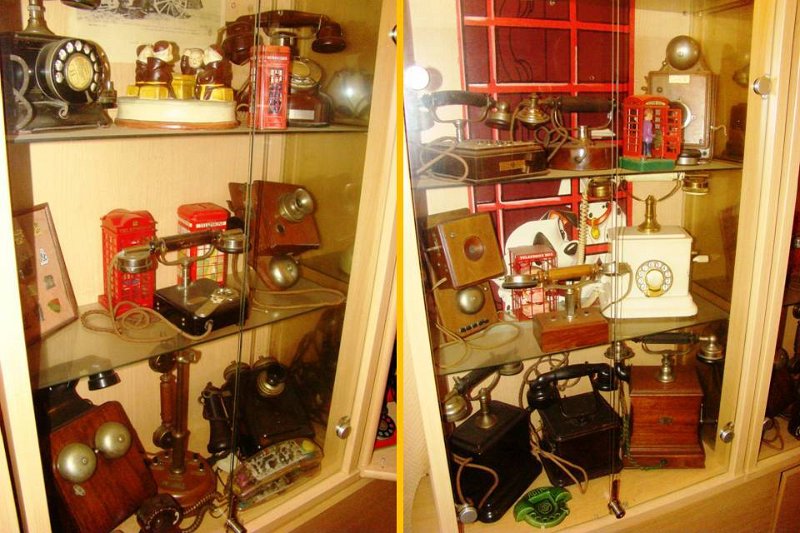 Wton11.jpg - Restaurant/museum telephone displays. Mostly Ericsson, French and other European phones