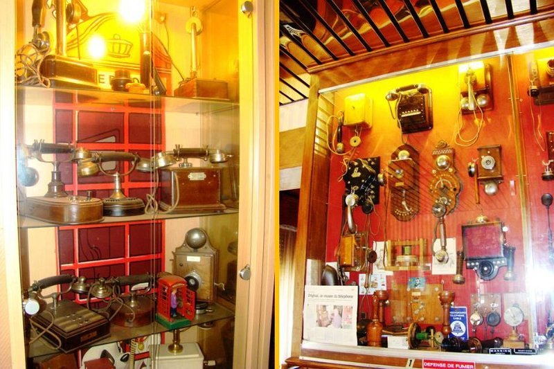 Wton12.jpg - Restaurant/museum telephone displays. Mostly Ericsson, French and other European phones